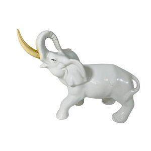 VTG Ferreiras Porcelain Elephant 9" Trunk Up Figurine Safari Good Fortune